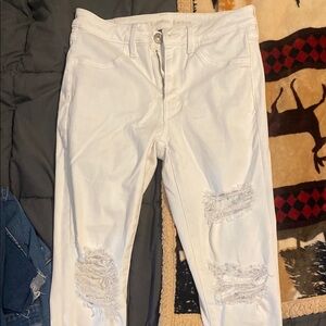 American Eagle Outfitters White Distressed Denim